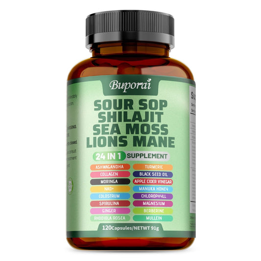 24-In-1 Soursop Shilajit Sea Moss Lion'S Mane - Antioxidants, Joint, Skin Health